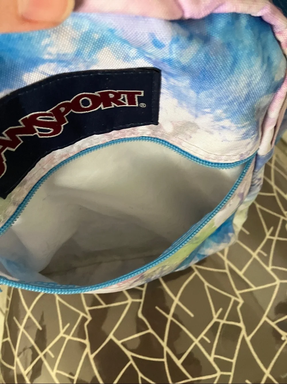 JanSport Big Student backpack in the Mystical Swirl tie-dye pattern